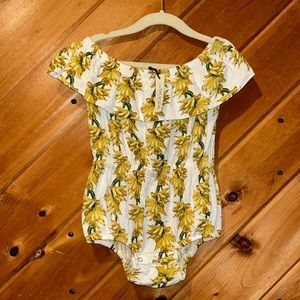 Kate Quinn the woods 18/24m bamboo banana ruffle top bubble romper NWT